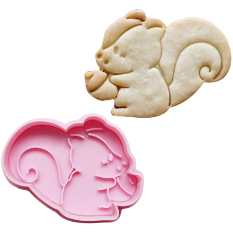 Cute Forest Squirrel Owl Leaf Biscuit Mould Animal Shape Cookie Cutter 3D Hand Pressure Embossed PLA Plastic Kitchen Accessories