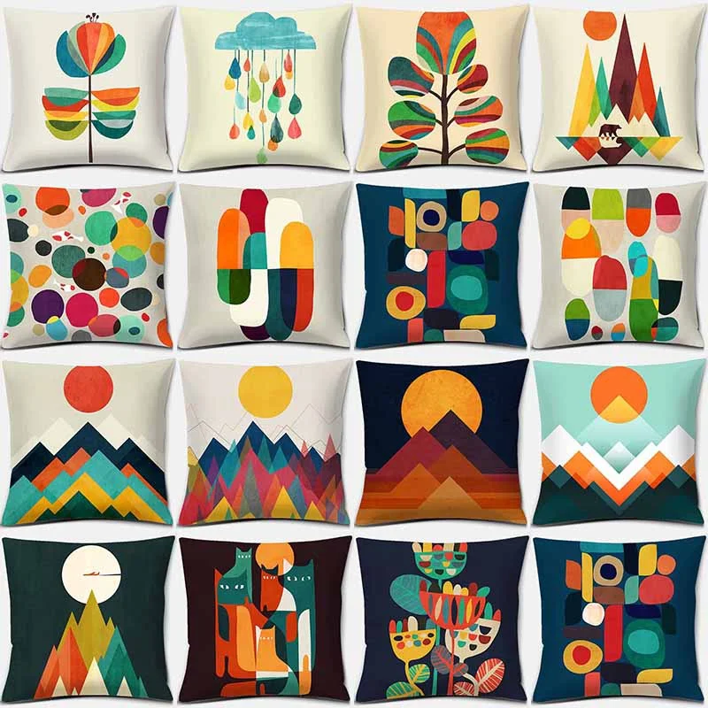 Abstract colorful wildflower mountain geometric square pillowcase home decoration car sofa cushion cover๏ผ45cm*45cm๏ผ