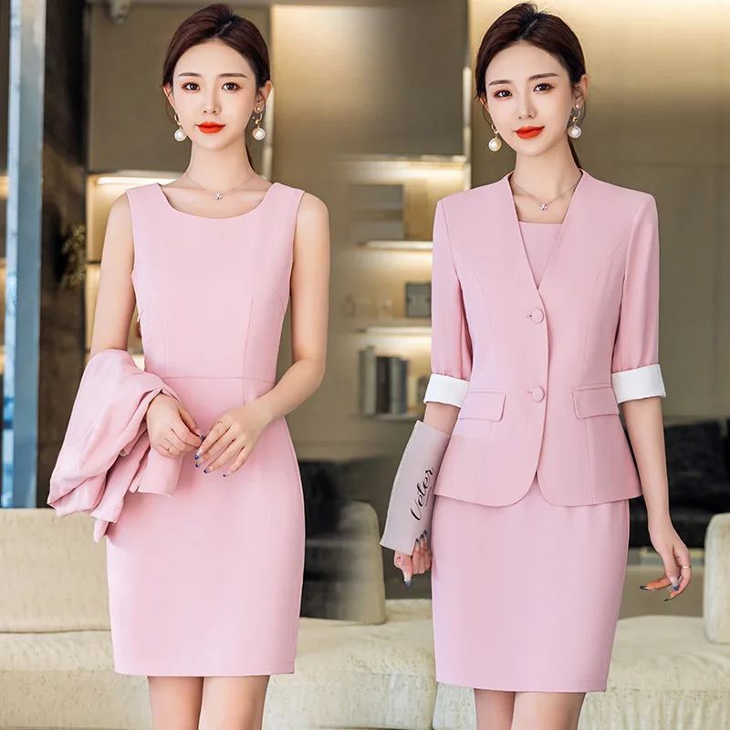 Plus Size 5XL Formal Women Business Suits Spring Summer Dresss Suits with Tops and Dress Business Work Wear Professional Blazers