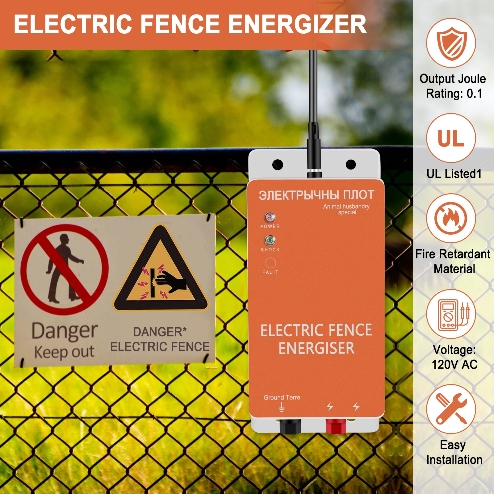 10KM Solar Electric Fence Energizer Charger High Voltage Pulse Controller Animal Poultry Farm Shepherd Tools