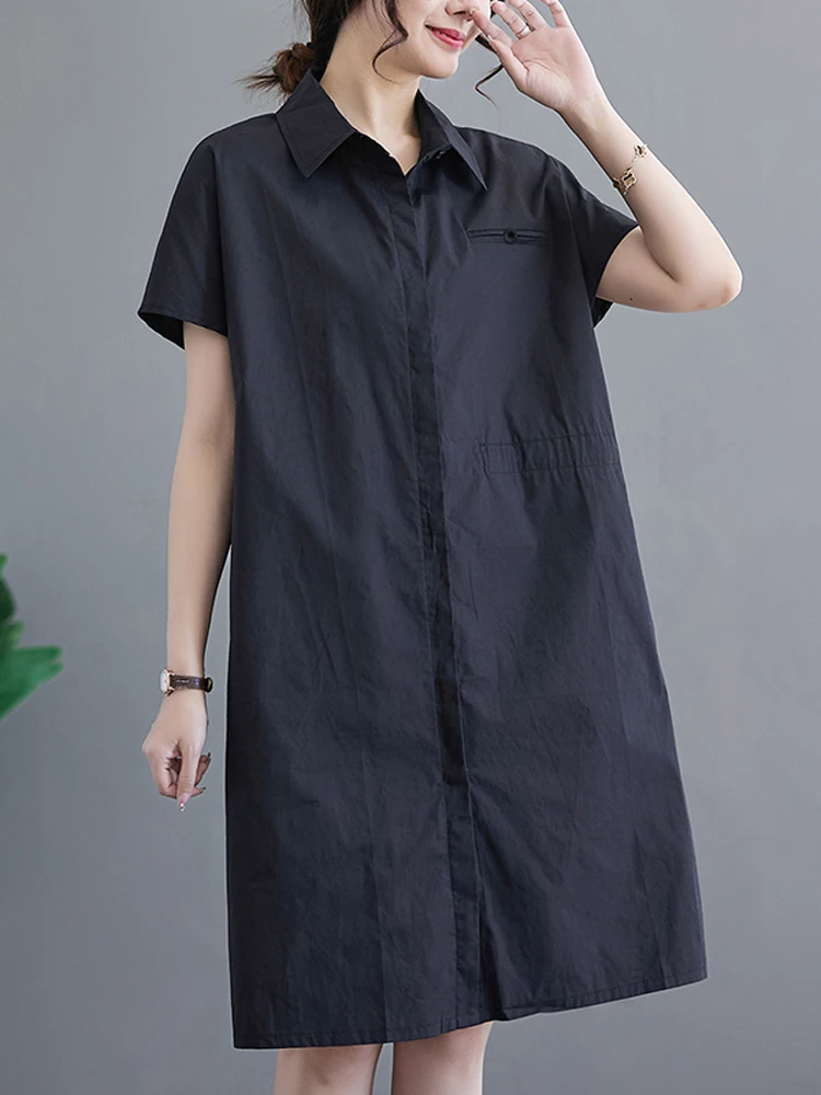 NYFS 2023 Summer New Casual Woman Dress Vestidos Robe Ete Femme Elbise Loose Cotton Short Sleeve Shirt Dresses