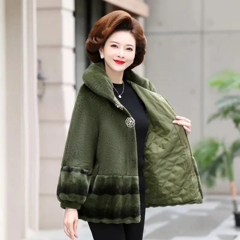 2022 Autumn and Winter New mother Autumn-winter Imitation Mink Cashmere Coat Middle-aged Women Noble New Middle-aged Cardigan