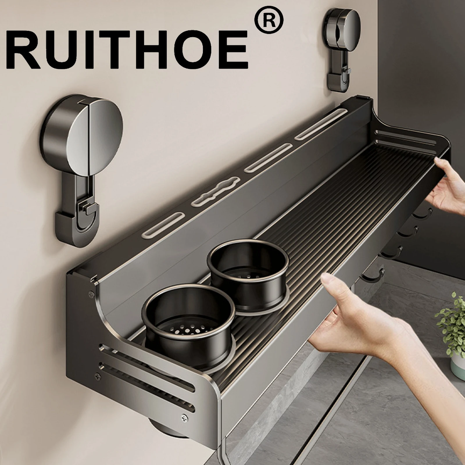 Vacuum Suction Cup Kitchen Spice Storage Knives Holder Knife Stand Spice Rack Organizer Knives Holder Spoon and Chopsticks Rest
