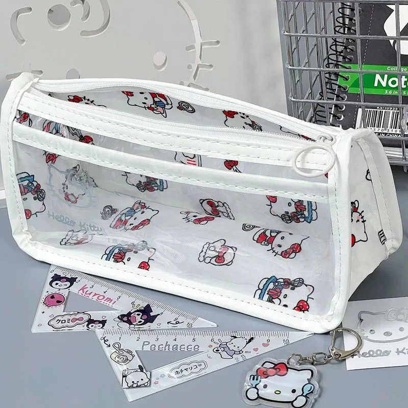 

Kawaii Sanrio Anime Pencil Case Cute Hello Kitty Cartoon Ins Transparent Large Capacity Robust Durable Storage Bag Gif for Girl