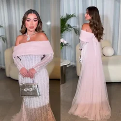 Elegant Prom Dresses Sequins Beadings Long Sleeves Strapless Evening Party Dress 2024 Off Shoulder Dress Wedding Party Dress