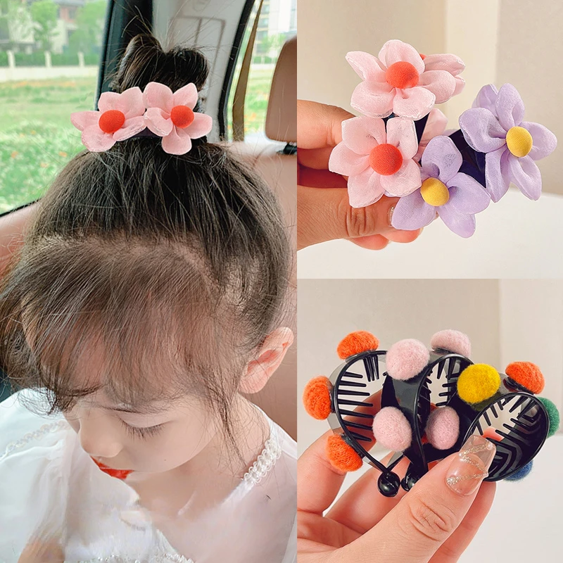 2022 New Children Cute Colors Flower Ball Star Ornament Hair Clips Girls Lovely Hair Claws Hairpins Kids Sweet Hair Accessories