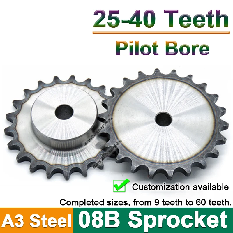 

1Pc 08B Industrial Drive Sprocket Wheel 25/26/27/28/29/30/31/32/33/34/35/36-60 Teeth Transmission Roller Chain Gears Pilot Bore