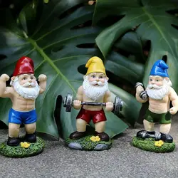 Garden Dwarf Statue Outdoor Funny Fitness Dumbbell Weight Lifting Gnome Sculpture Ornament Dwarf Figurine For Home Lawn Decor