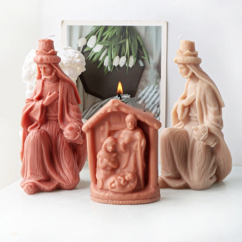 Jesuses Family Silicone Mold Prayer Statue Resin Mold 3D House Concrete Cement Gypsum Mold Church Home Decorations