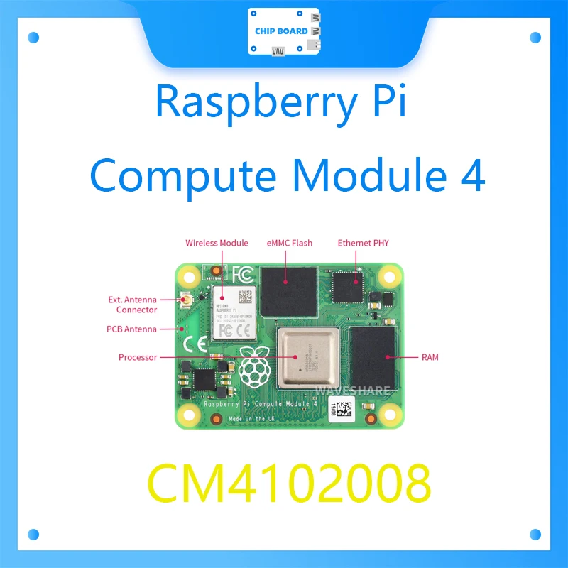 

Вычислительный модуль CM4 Raspberry Pi 4, CM4102008, компактный формовочный фактор, опции для оперативной памяти/EMMC