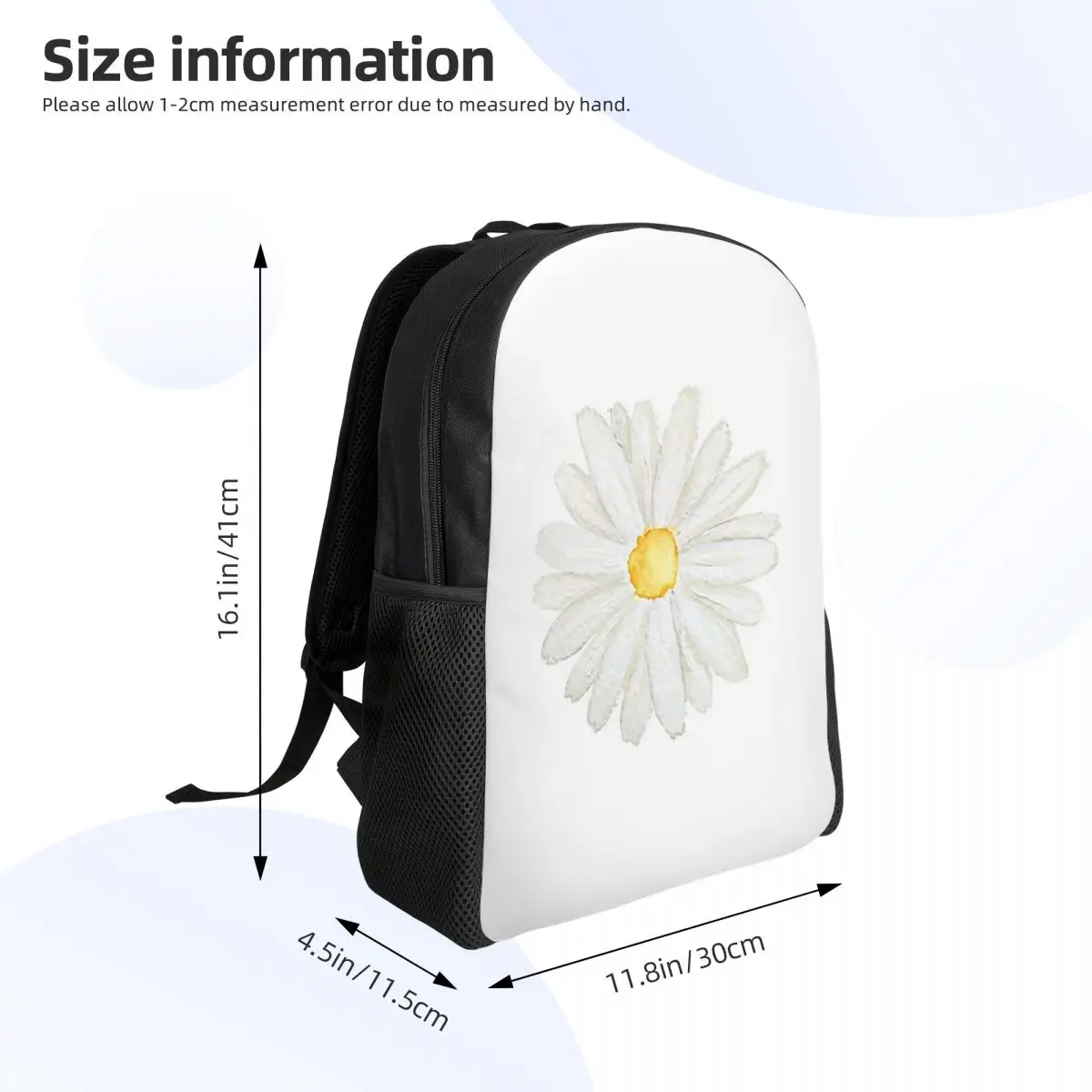 Hand Painted One Little White Daisy Watercolor Student Backpack School Bag Hiking Travel Daypack Fashion Bookbag Shoulder Bags