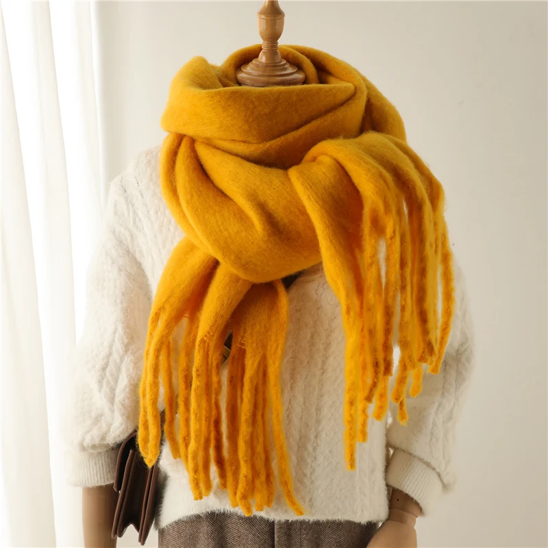 Winter Scarf for Women Cashmere Warm Solid Pashmina Blanket Wraps Female Thick Soft Bufanda Big Tassel Shawl Long Poncho Echarpe