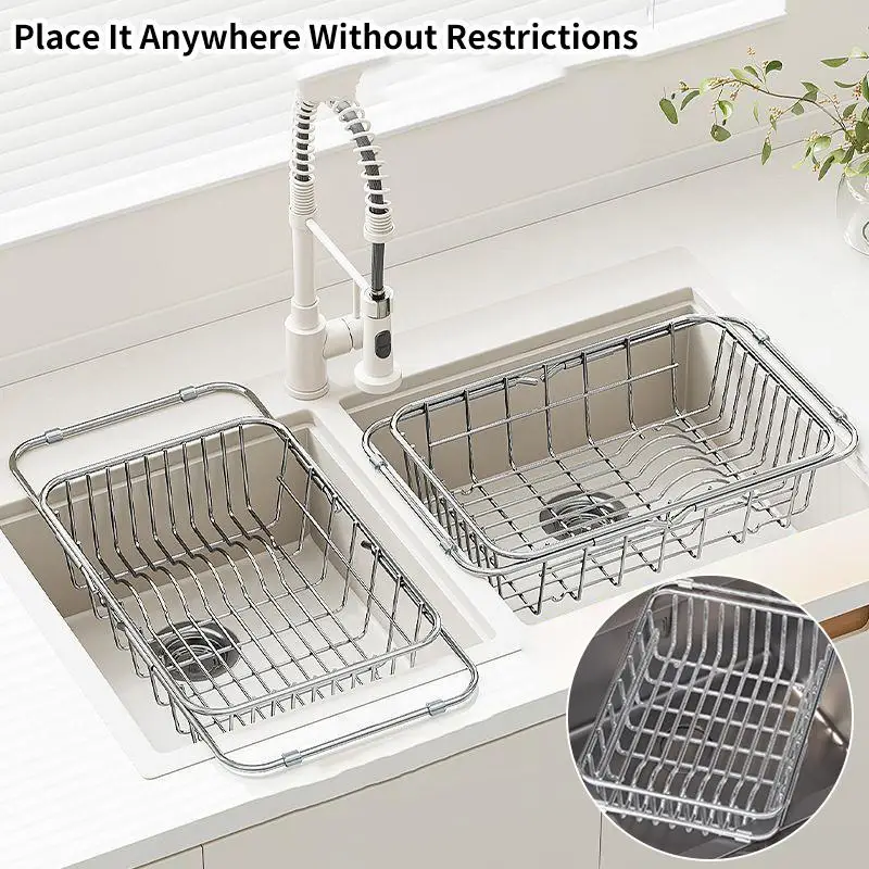 【HG】Extendable Sink Drainer Dish Drainer Vegetable And Fruit Washing Basket Kitchen Storage Rack