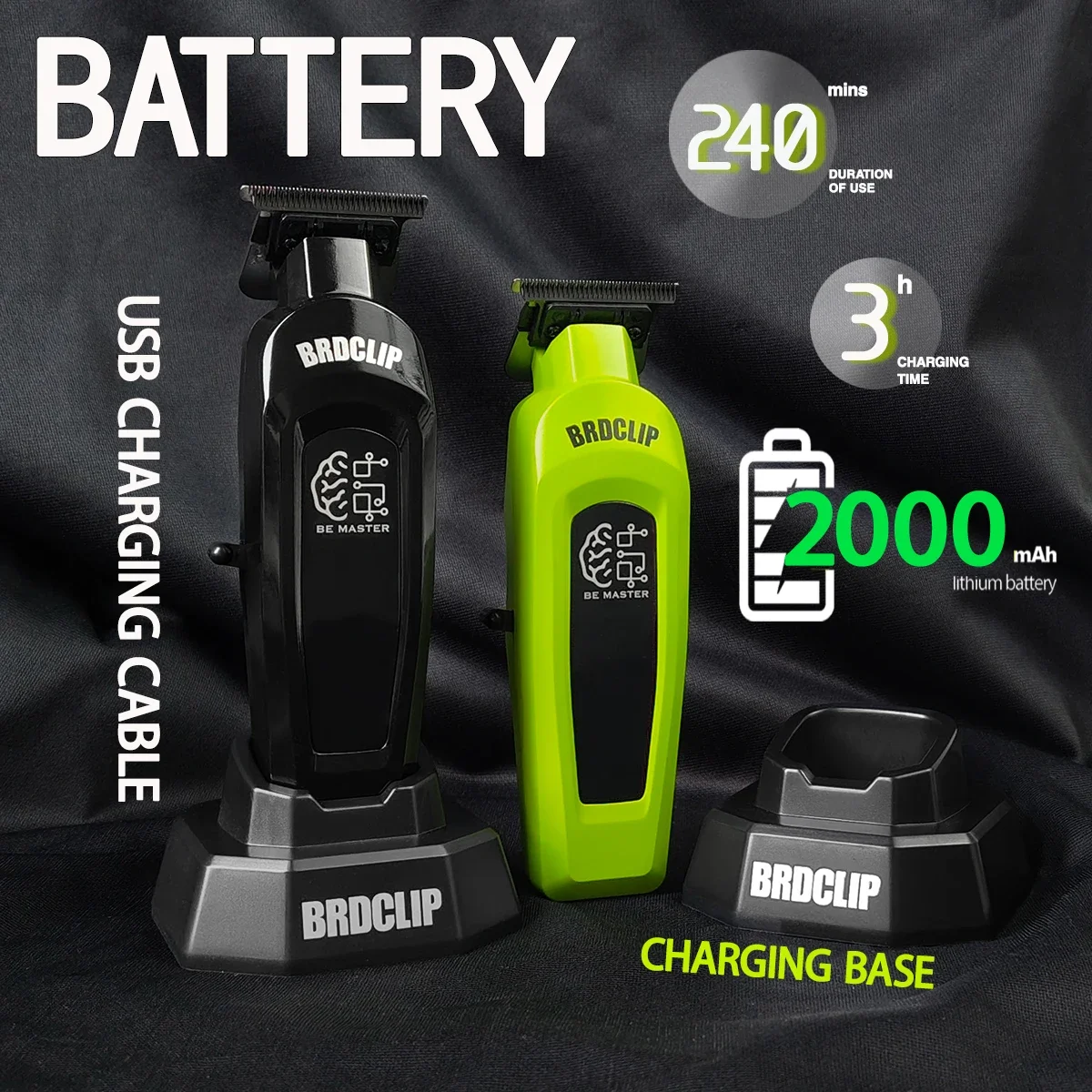 НОВИНКА 2025 Профессиональная машинка для стрижки волос BRDCLIP BRD106 1000, 7500 об/мин, 8000 об/мин, триммер для парикмахерской, лезвие DLC, зарядная база, парикмахерская