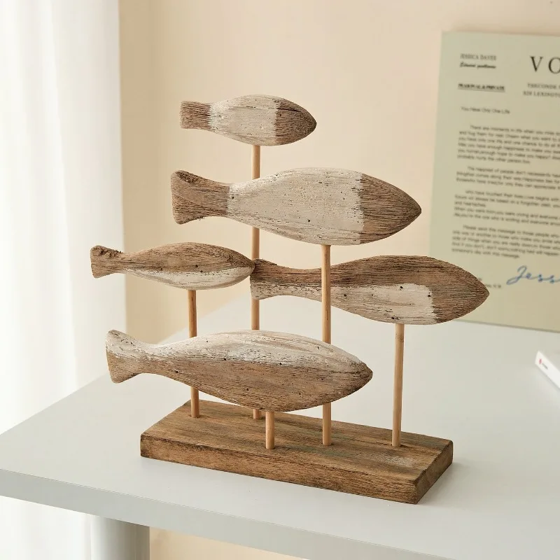 

Wooden Fish School Decorations, Creative Mediterranean Handmade Carved Desktop Decorations, Aesthetic Home Decoration Ornaments