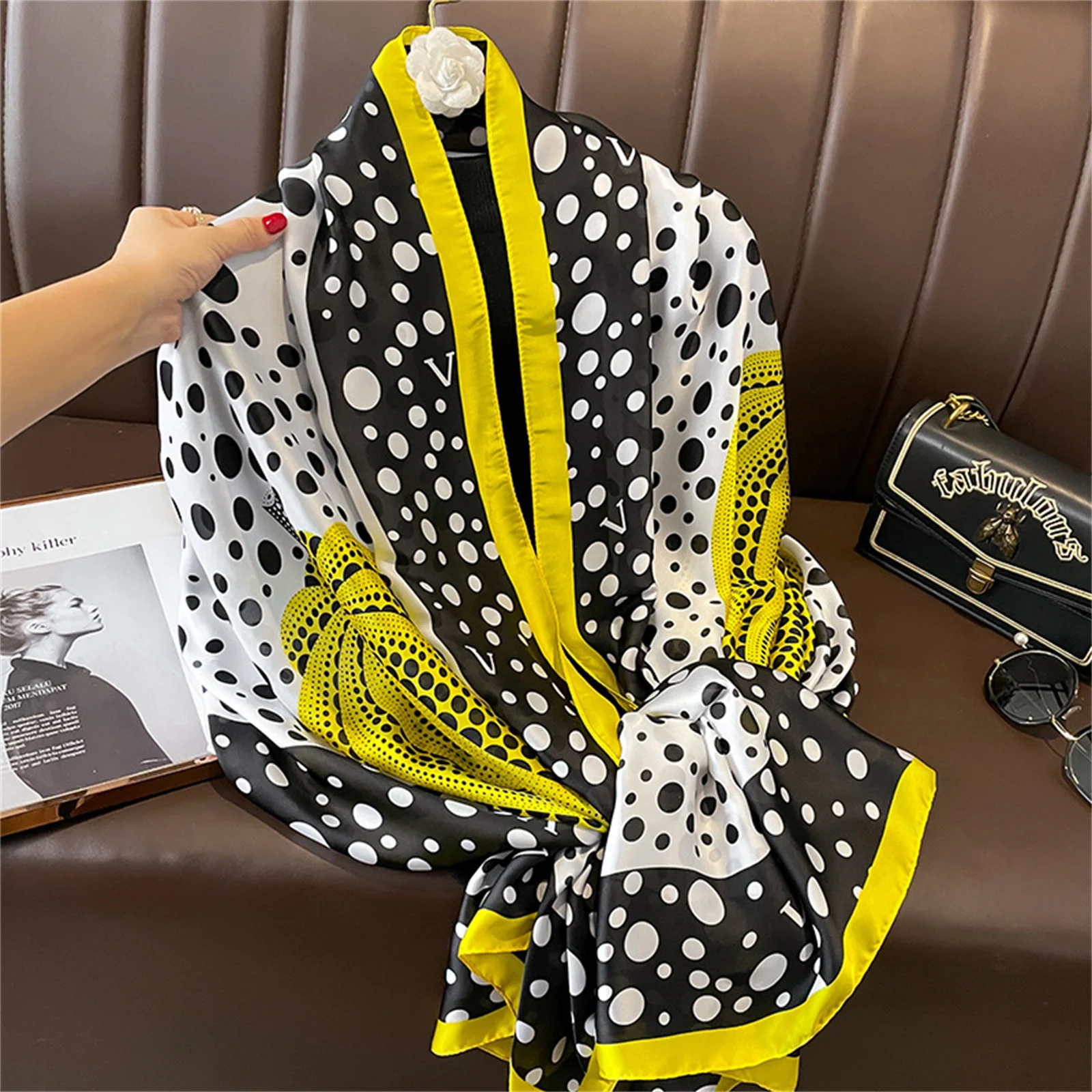 New 180*90cm classic Silk Scarf Women Foulard Office lady Large Fashion Print Beach Hijab shawl warp bandanna muffler pareo