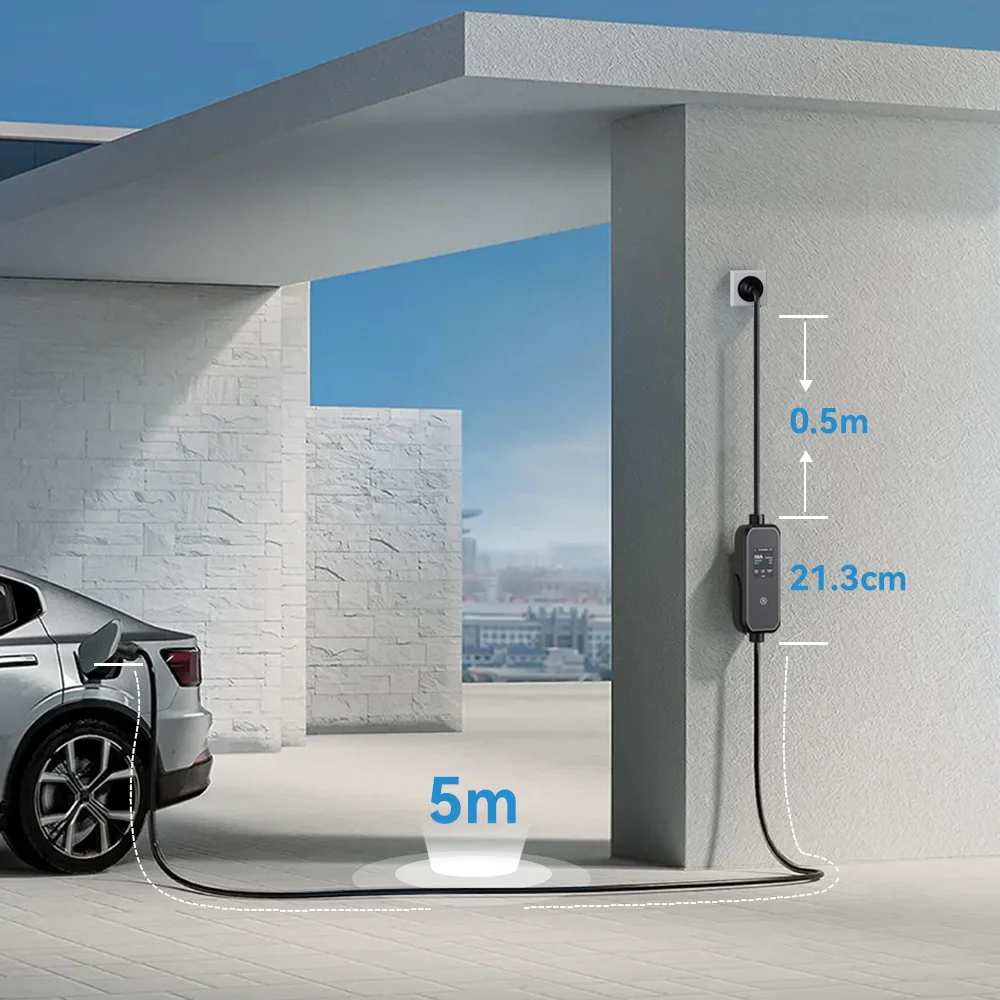 Khons NACS Tesla 3.5kW 16A Portable EV Charger Schuko Plug EVSE With App Bluetooth Control 5m TPU Cable For Electric Vehicle