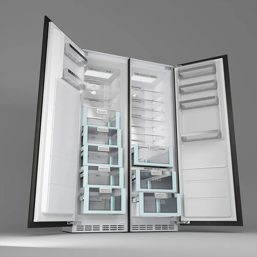 ثلاجة مدمجة بوصة بتصميم باب فرنسي، ثلاجة متكاملة مع تحكم ذكي، معتمدة من نجمة الطاقة