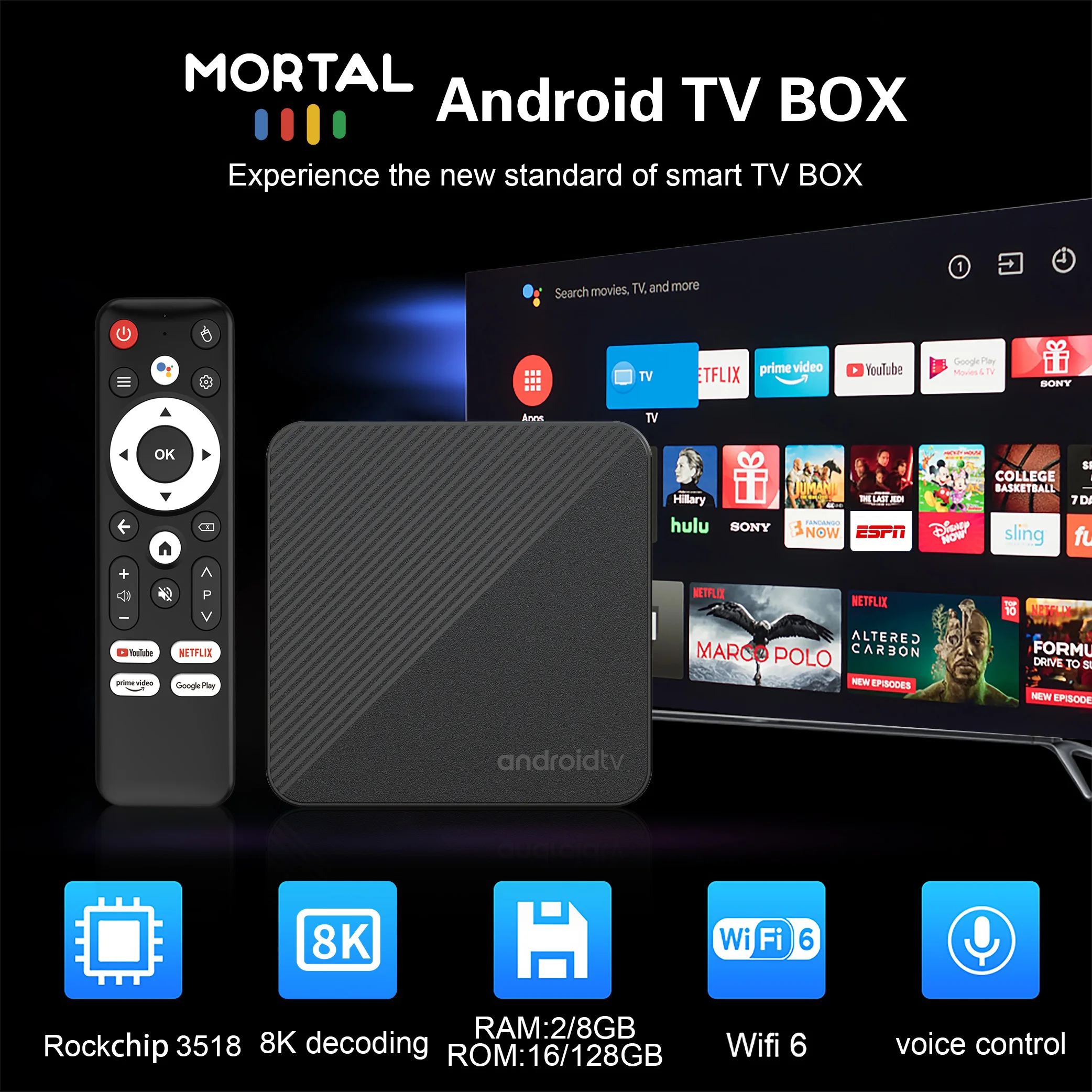 Android 14 Mortal T1S TV Box Wifi6 1000M Smart 4K Free Live TV Heimkino AllwinnerH313 Streaming MediaGlobal Version Youtube