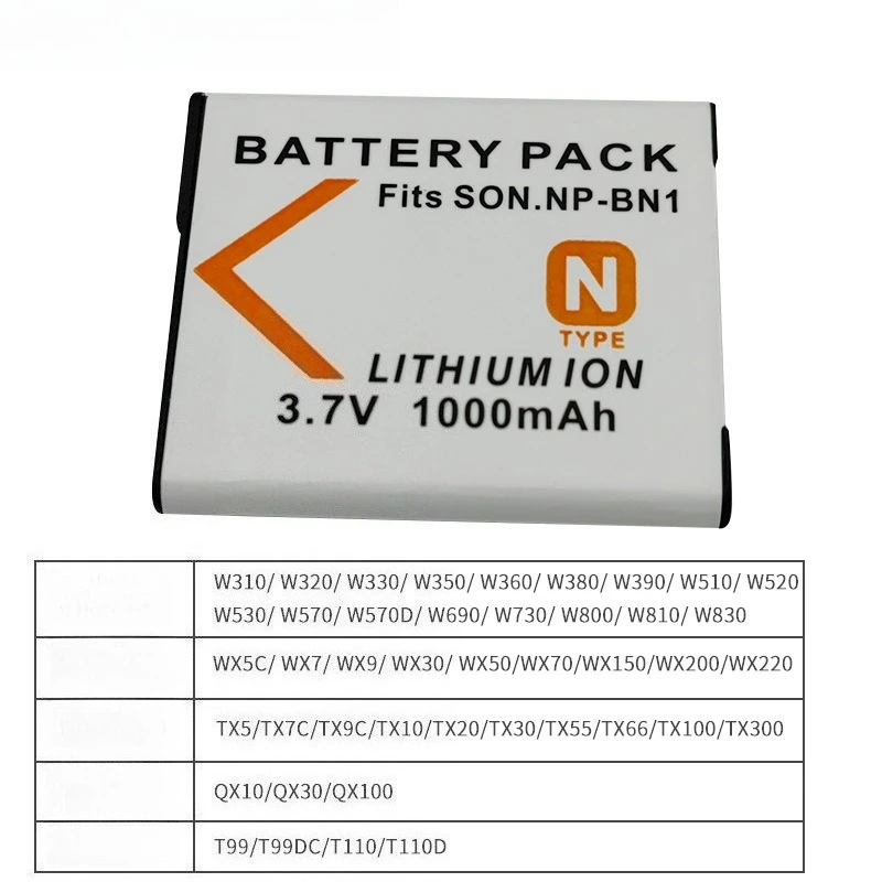 1000mAh NP-BN1 بطارية ليثيوم مناسبة لكاميرا سوني DSC-TX9C TX10 TX20 TX55 TX66 TX100 T110 T9 البطارية