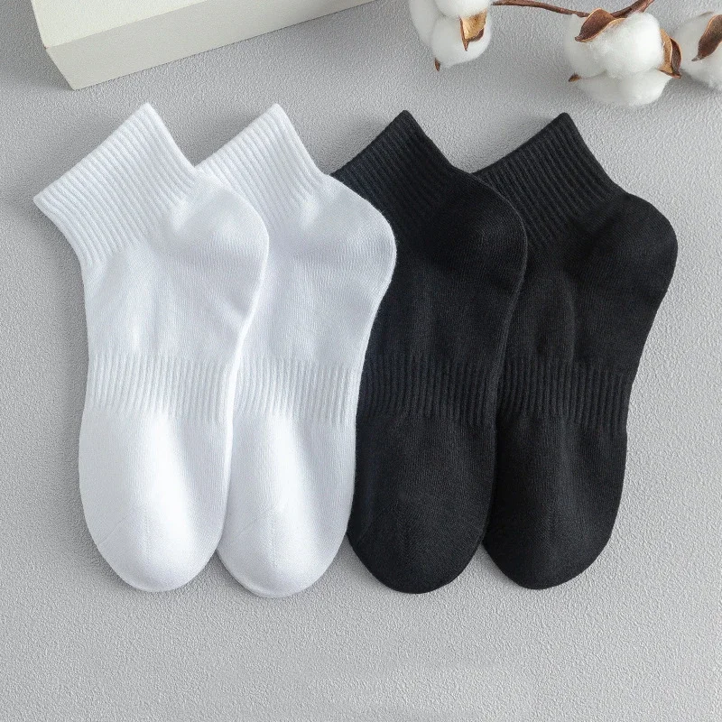 

5 Pairs/lot 100% Cotton Men's Socks Spring Autumn Black White Absorption Women's Boat Socks Anti-Odor Breathable Sports Socks