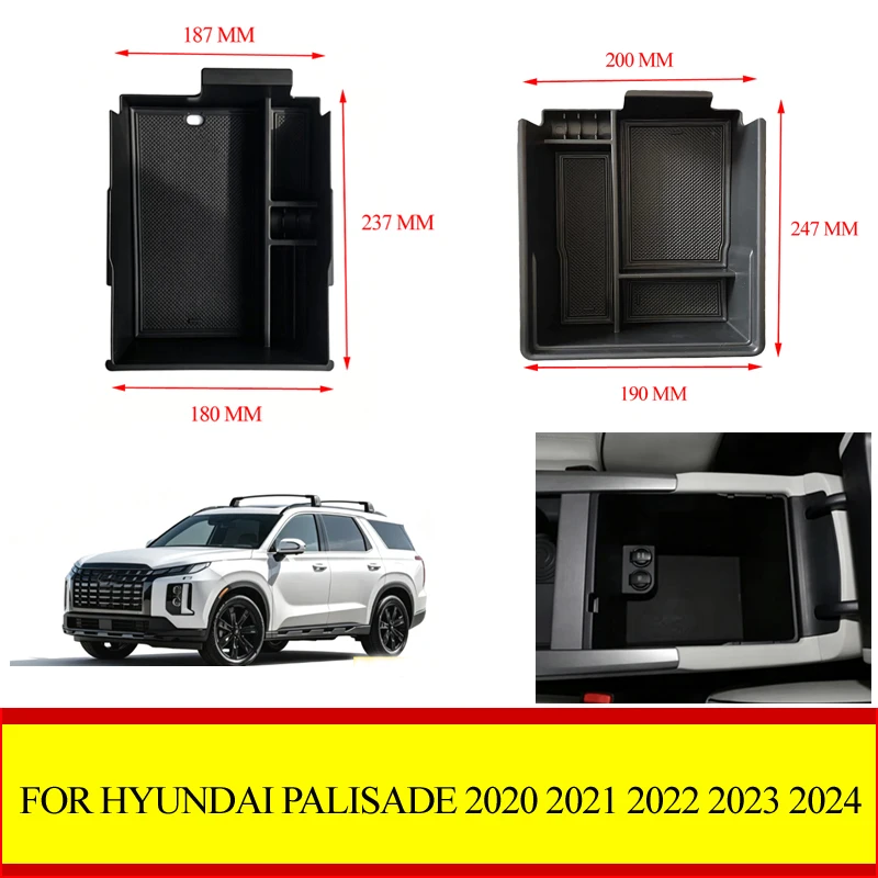 For Hyundai Palisade 2020 2021 2022 2023 2024 Armrest Storage Box Tray Organizer Central Bracket Container Car Accessories