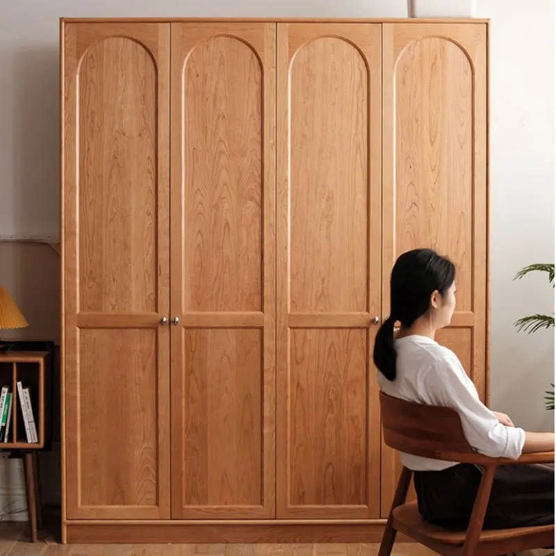 

Customizable Nordic all solid wood wardrobe retro modern simple light luxury log storage cloakroom