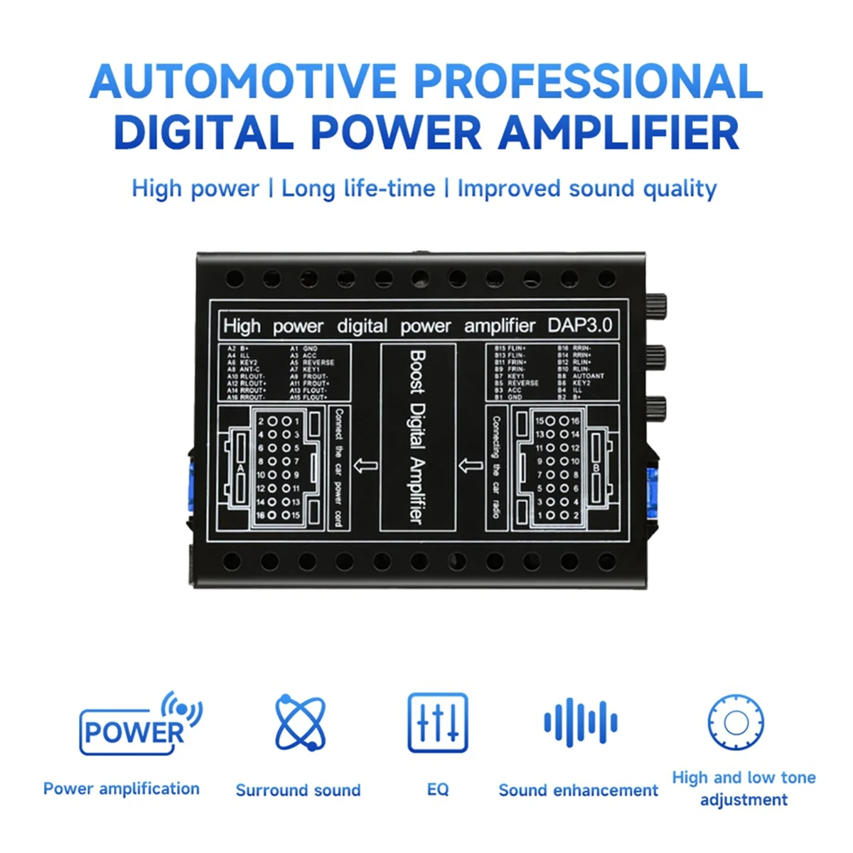 AU47-Car DSP Amplifier DC 12V Hi-Fi Booster Audio Stereo Digital Sound Processors 4x60W for Android Lossless Upgrade