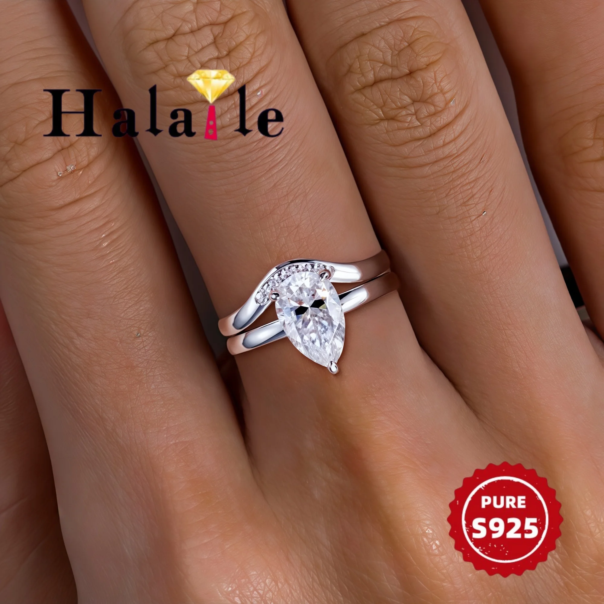 

Кольцо Halaile с муассанитом грушевидной огранкой 3 карата, штабелируемое кольцо из стерлингового серебра 925 пробы для женщин, сверкающие ювелирные изделия, обручальные, свадебные, изысканные