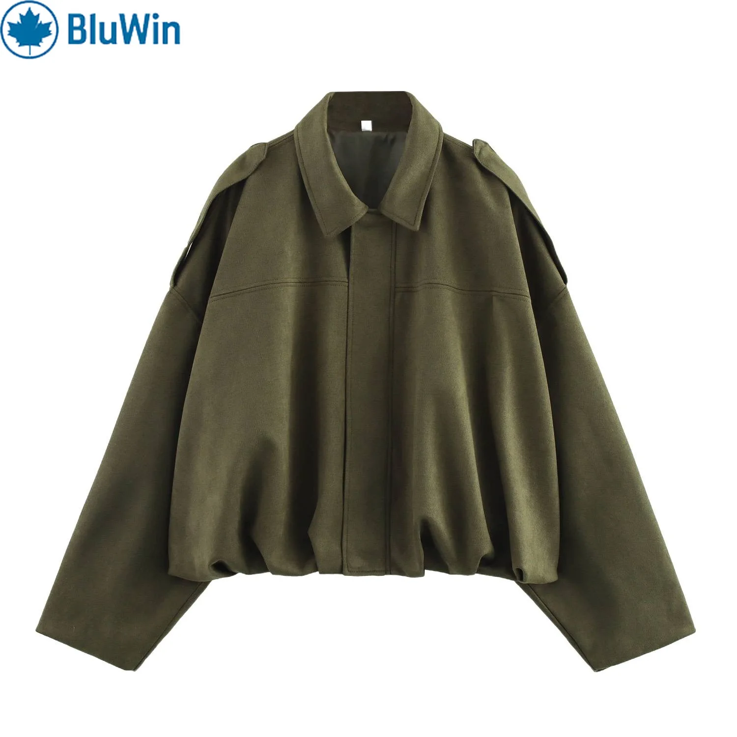 

BluWin 9Colors Suede-Effect Waisted Bomber Jacket for Women – Shoulder Epaulet Button Detail, Zip-Up Short Flight Jacket
