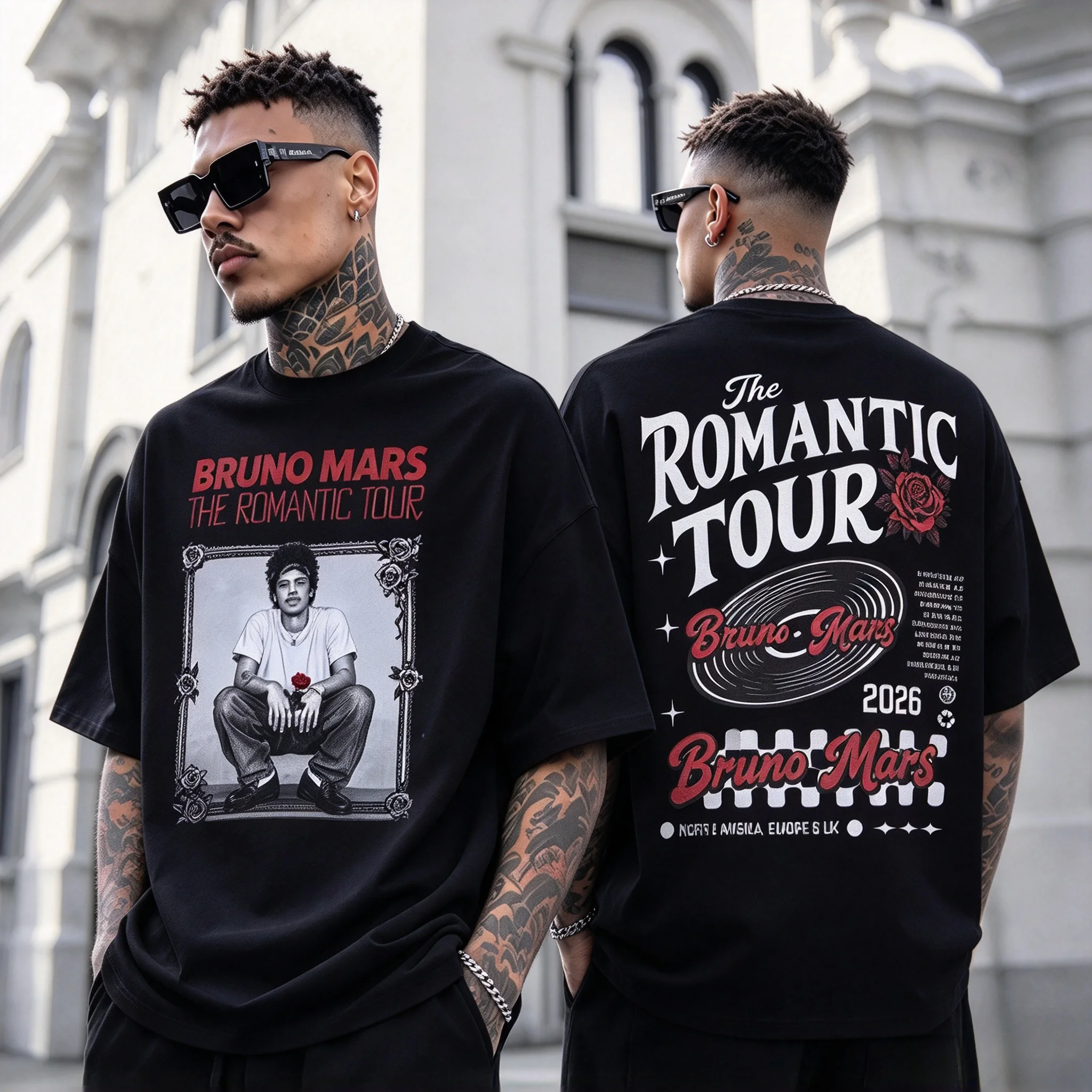 Bruno Mars The Romantic Tour 2026 Double Sided Print T Shirts Men Women Hip Hop Punk Pop Music T-shirt High Quality Cozy Shirts