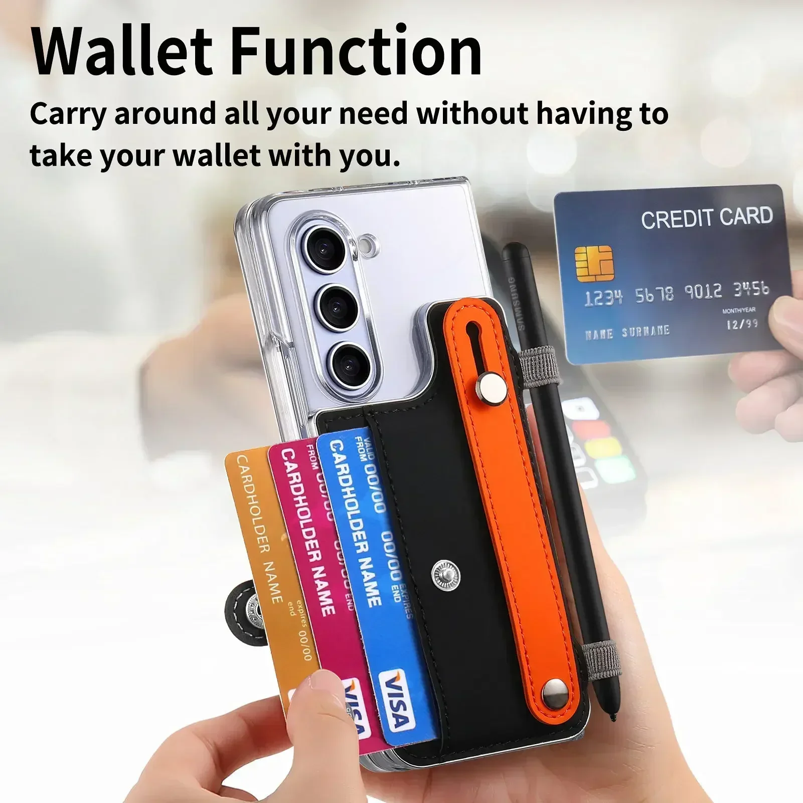 Wrist Strap Insert Card Phone Cases For Samsung Galaxy Z Fold 6 5 Case With Holder Z Fold5 Fold6 Protective Cover Without Pen