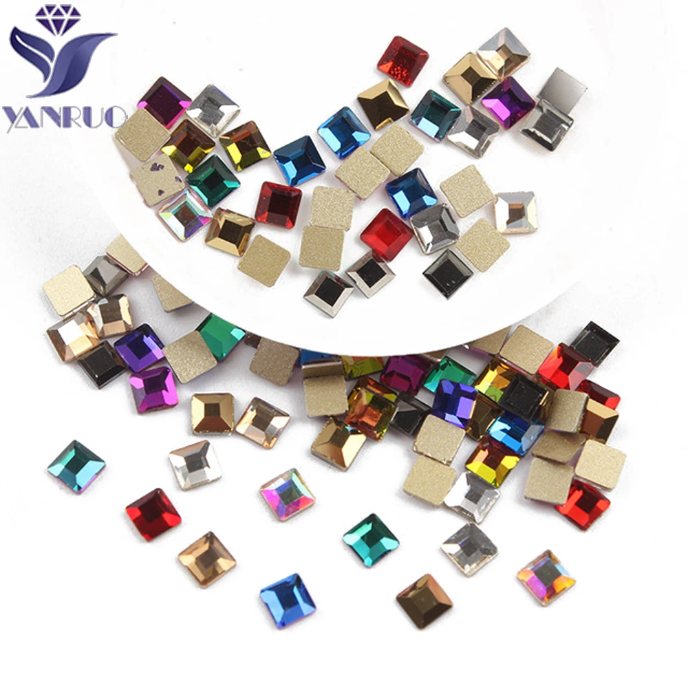 YanRuo 20pcs 3mm Flat Top Square Shape Crystal Glass Diamond Jewelry Crafts Rhinestones 3D Accessories For Nail Art Decorations