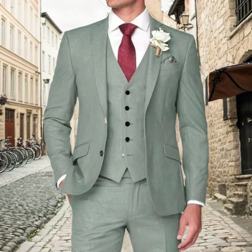 

Colorful Tuxedo Suit for Men, 3 Pieces, Blazer Vest and Pants, Classic Tuxedo Set for Business Wedding, High Quality Male Suit
