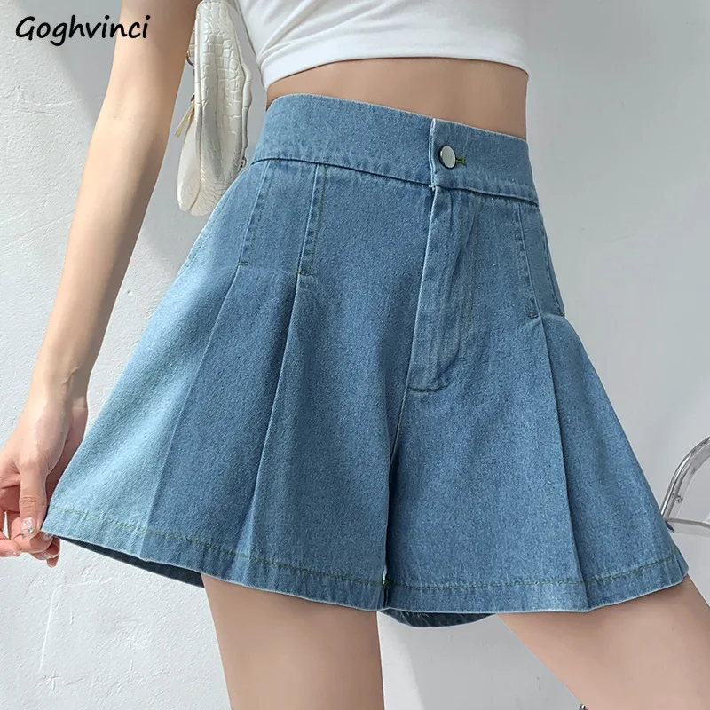 Shorts Women Pleated Design High Waist Washed Loose Fit A-line Casual All-match Students Summer Ins Korean Fashion Basic Mujer