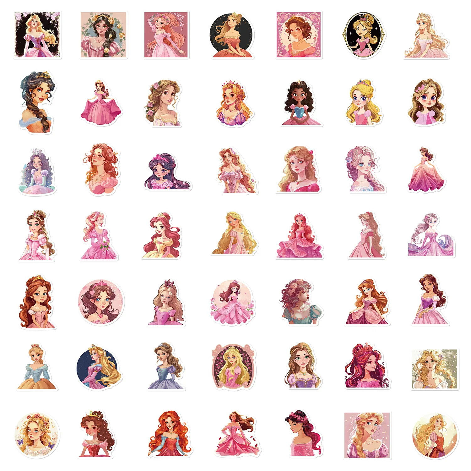 50 Pcs Pink Princess Graffiti Stickers Decorative Notebook Luggage Cross border DIY Waterproof Stickers
