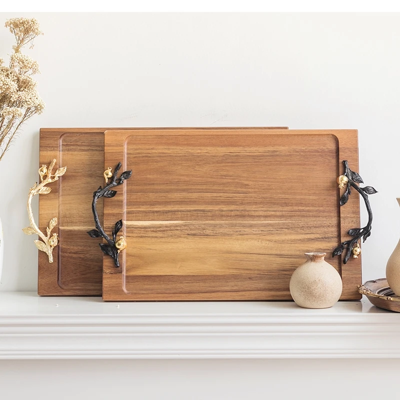 European high-end wood tea tray coffee cup set Nordic decorative table storage household rectangular