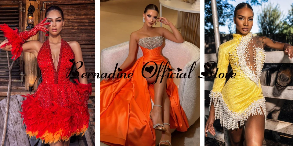 Bernadine-vestidos De fiesta De noche sin tirantes para mujer, cinta De lentejuelas, vestido De tren De barrido De sirena, personalizado