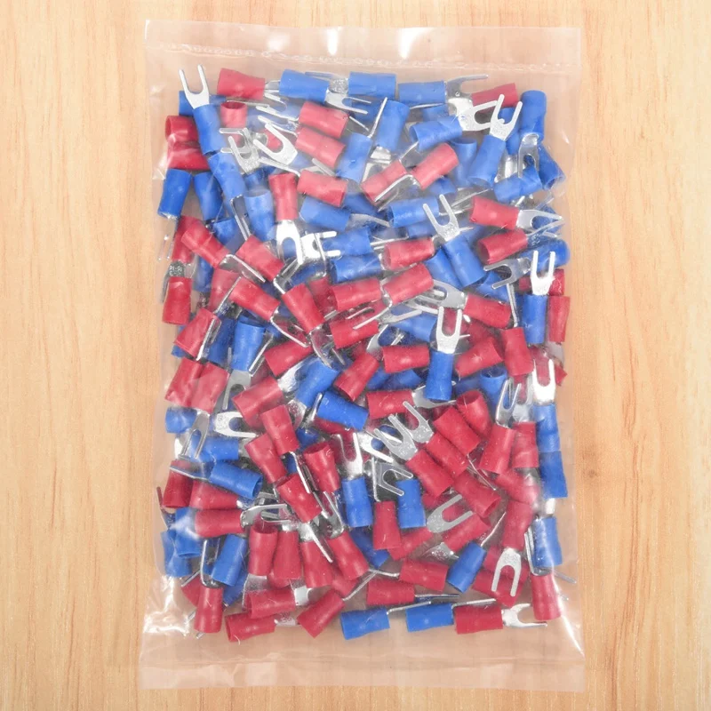 200pcs 16-14 AWG Red Blue Wire Connector Insulated Fork Terminal #4