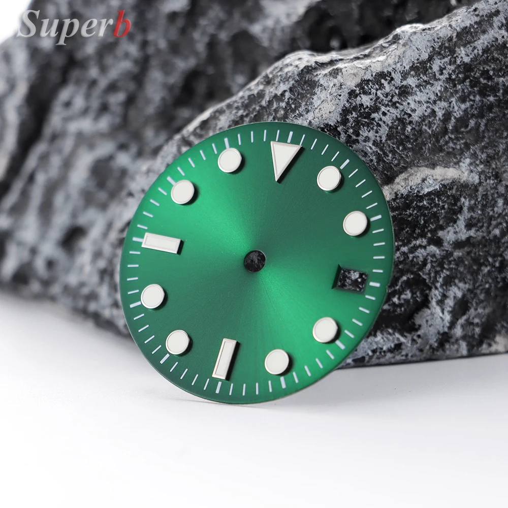 NH35 28.5mm Green Luminous S Dial SUB Mariner Watch Dial Suitable for NH35 NH36 4R36 Movement Watch Face Tools Watch Accessories
