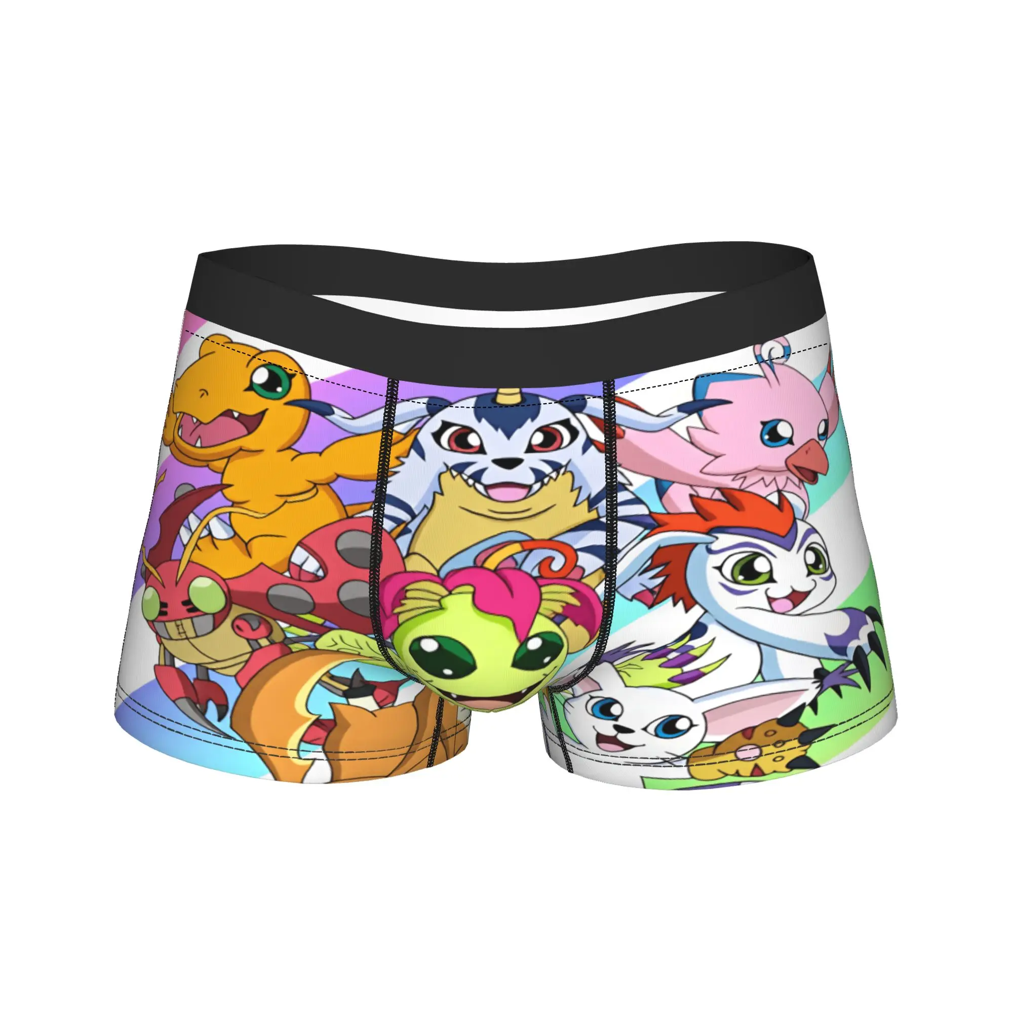 Digimon Adventure 01 All Eight Rookie Level Underwear  Breathable Underpants Pattern Boxer Brief For Man Pouch Plus Size Trunk
