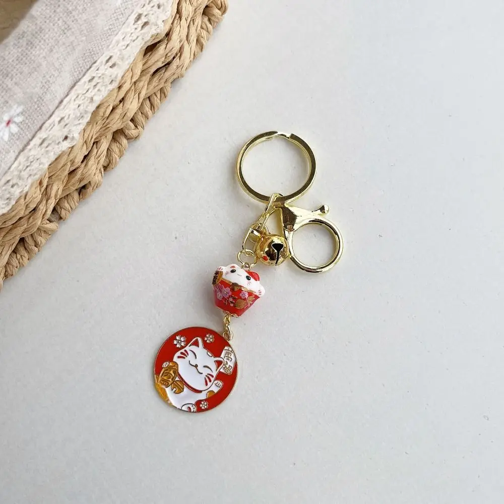 Small Bell Maneki Neko Pendant Japanese Style Bag Pendant Ceramic Cat Keychain Key Decor Attract Lucky Car Keyring Accessories