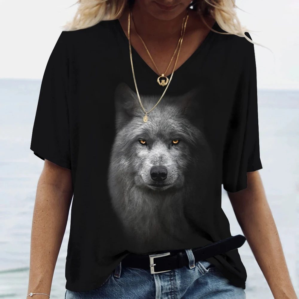 3D Wolf Flower Print Women's T-shirt Casual Loose Harajuku Women's Top Shirt Fashion Plus Size Women's Top Y2K Street Clothing