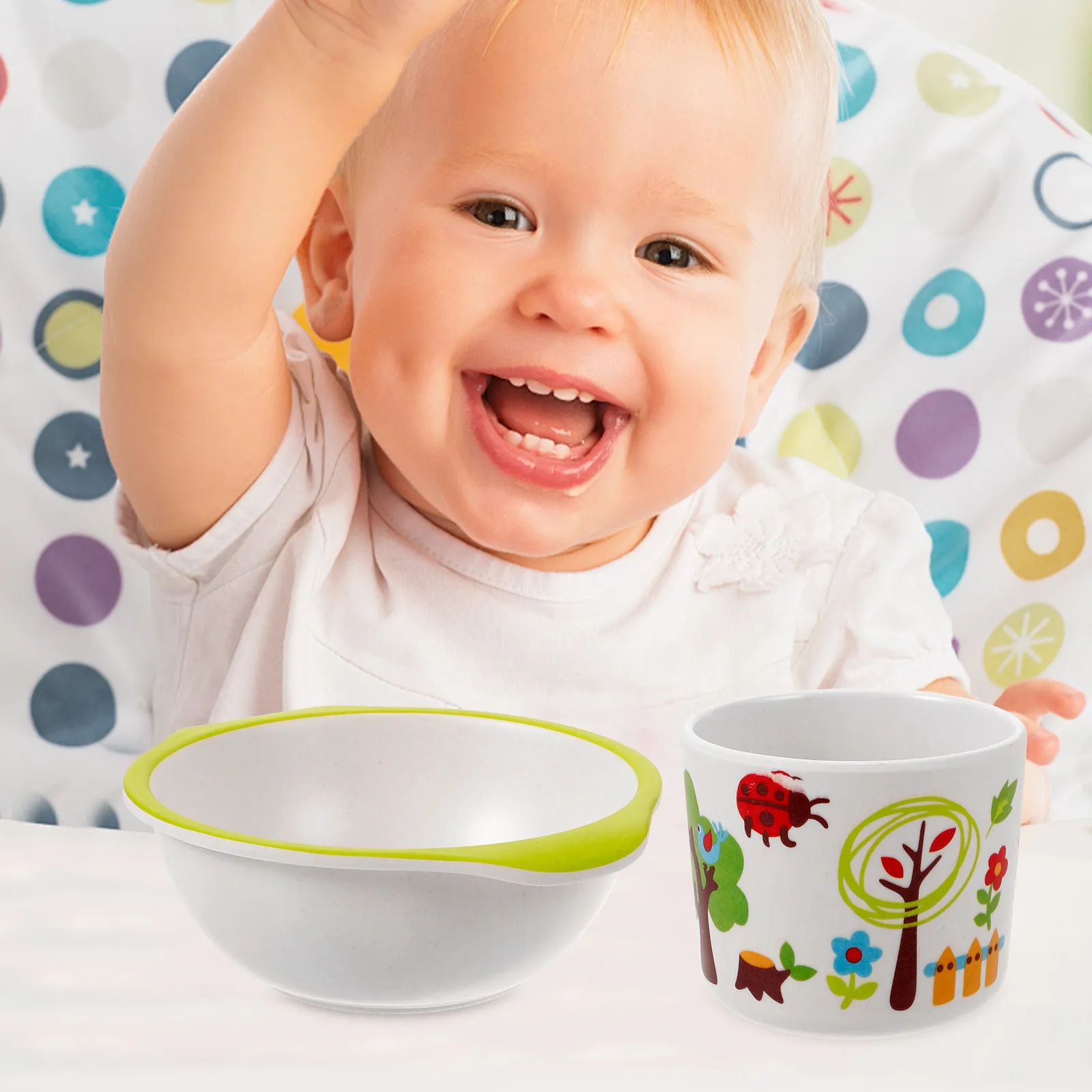 

Набор из 1 тарелки и миски из бамбукового волокна с присоской, нескользящий детский поднос для кормления малышей, легко моется, можно мыть в посудомоечной машине, зеленый