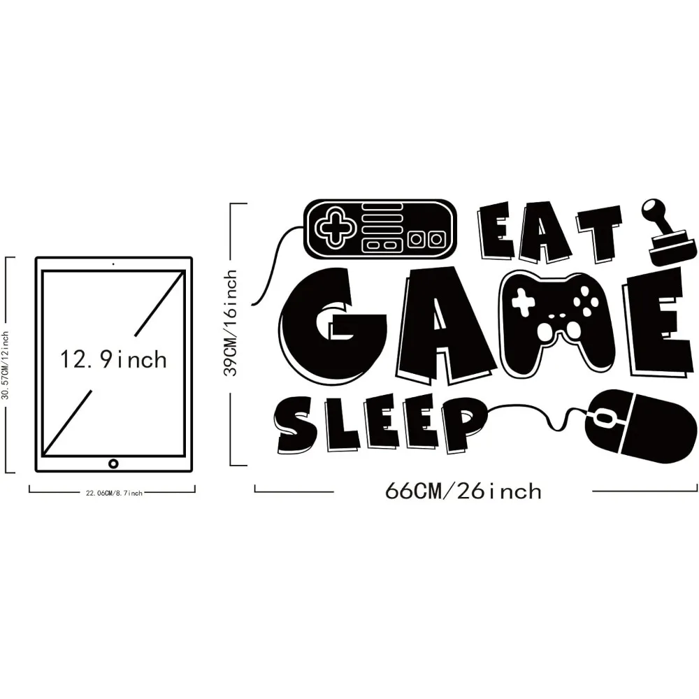 1 Sheet Eat Game Sleep Wall Stickers Family Lettering Wall Decals Inspirational Saying Stickers for Living Bedroom Home