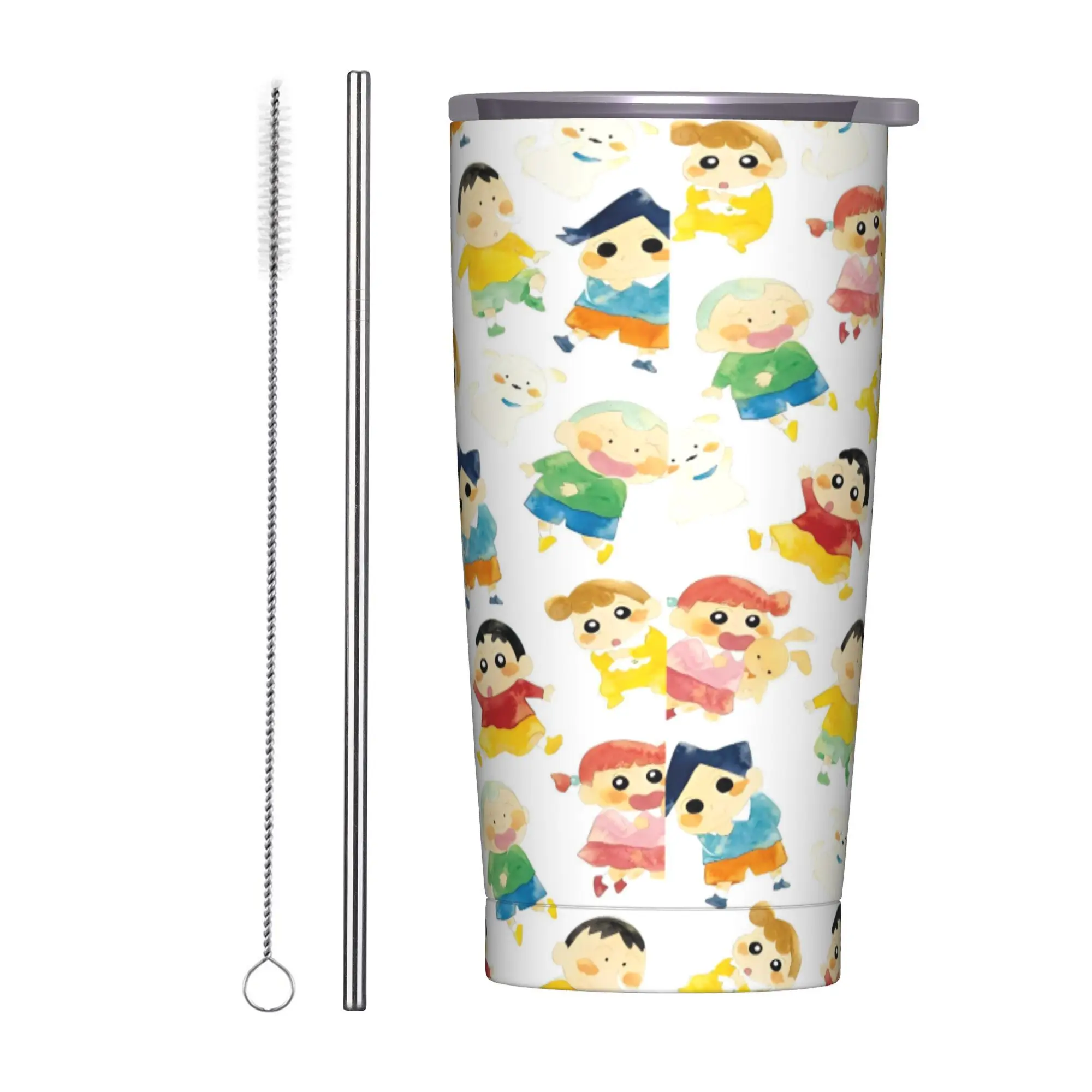 

Stainless Steel Tumbler Crayons Shin-chans Mugs Cup With Straws Travel Hot Drinks Water Bottle Heat Preservation Thermal Mug