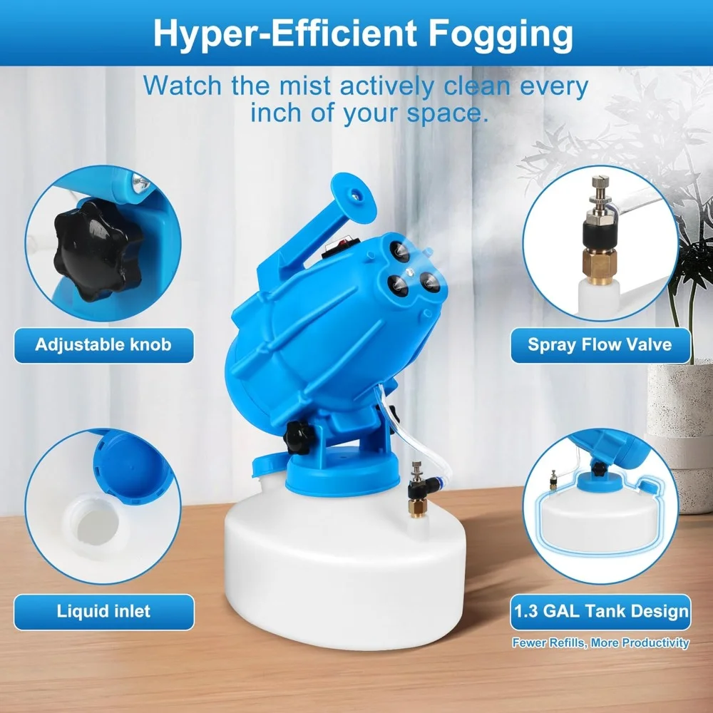 ماكينة رش كهربائية ULV 5 لتر 1.3 جالون مبيد بارد محمول مع 3 فوهات تدفق قابل للتعديل نطاق 30 قدم للمنزل