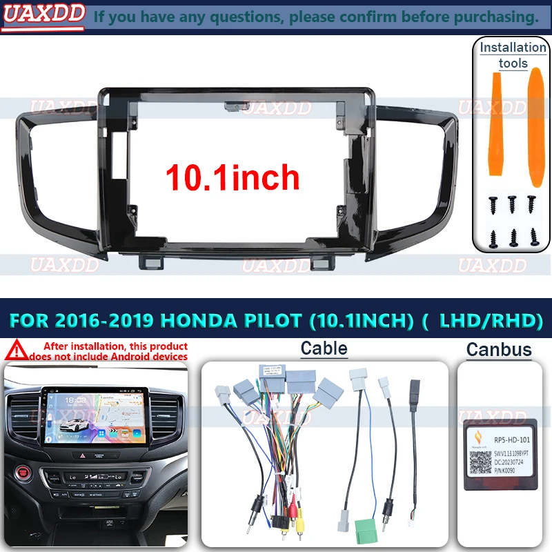 Rádio dvd android quadro estéreo fáscia painel de áudio multimídia player tela cabo vídeo chicote para honda 2016 piloto 10.1 polegada