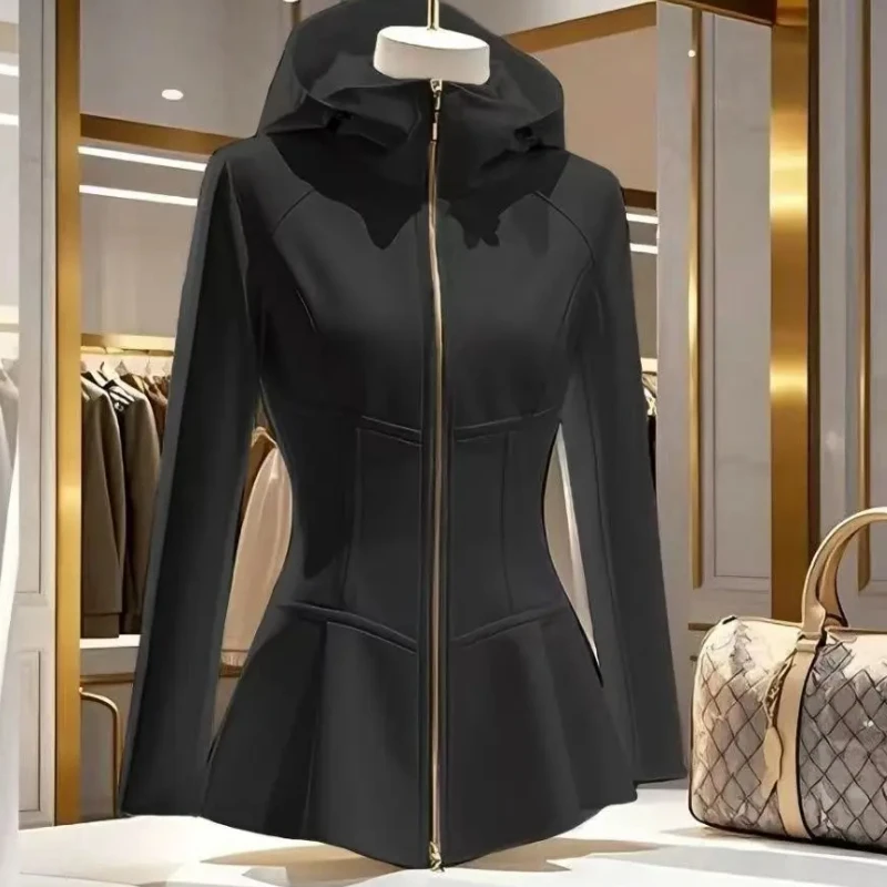 Korean Fashion New Hooded Short Tops Zipper Long Sleeve Pink Vintage Hoodie Coat Jackets for Women Sports 2025 Spring Autumn