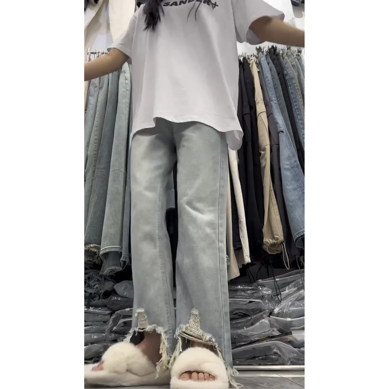 Ropa de otoño para mujer, pantalones vaqueros azules anchos de Corea, ropa de mujer de talla grande, ropa de calle holgada Y2K, moda Vintage, corte de pierna de gran tamaño